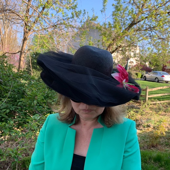 Irene of New York Hat Wide Brim Straw and Organza Kentucky Derby - Picture 9 of 11